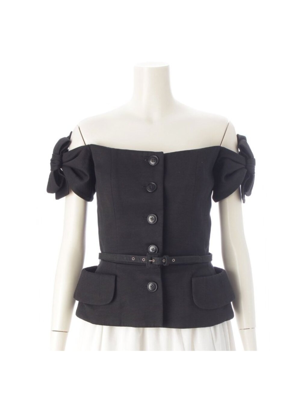 Dior Galliano Era Belted Ribbon Off Shoulder Tunic Top Black 36